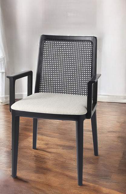 Chaise de salle à manger en tissu rembourré crème et noir