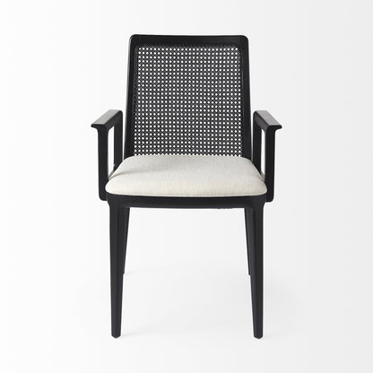 Chaise de salle à manger en tissu rembourré crème et noir