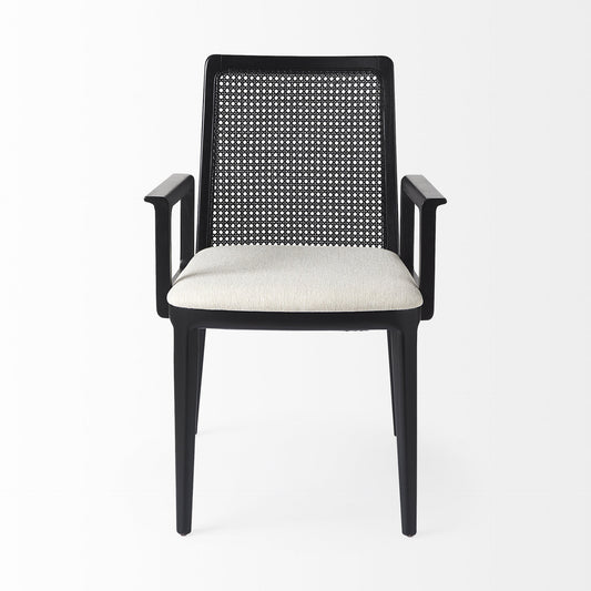 Chaise de salle à manger en tissu rembourré crème et noir