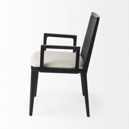 Chaise de salle à manger en tissu rembourré crème et noir