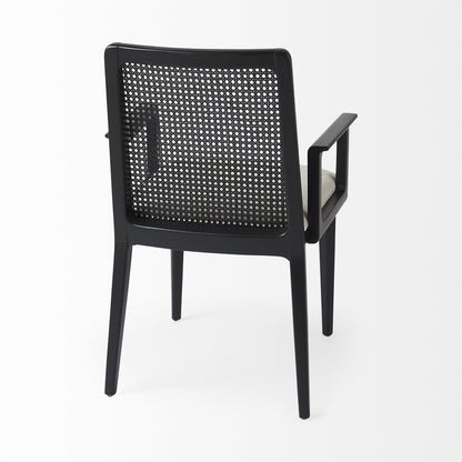 Chaise de salle à manger en tissu rembourré crème et noir