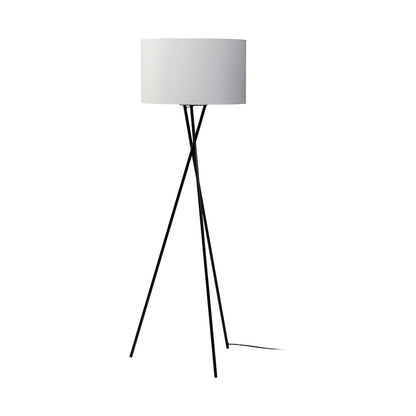 Lampadaire trépied noir de 66 po avec abat-jour tambour en tissu blanc