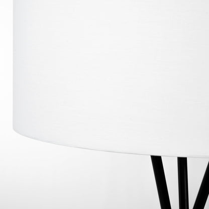 Lampadaire trépied noir de 66 po avec abat-jour tambour en tissu blanc