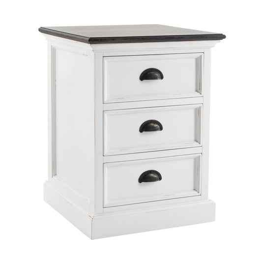 24" White and Brown Three Drawer Wood Nightstand