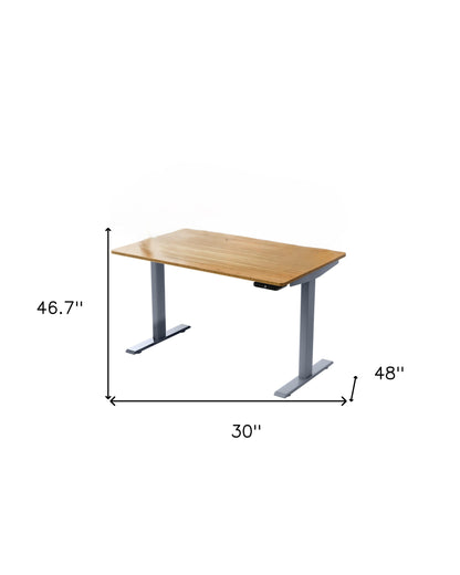 Bureau d'ordinateur réglable en acier inoxydable brun et gris de 30 po