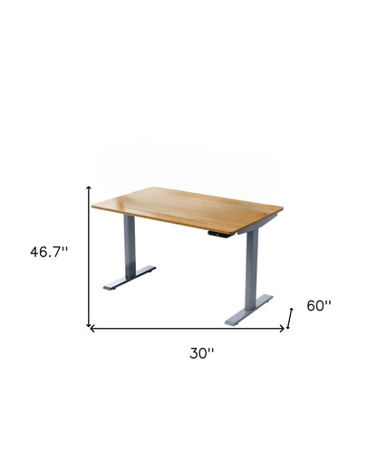 Bureau d'ordinateur réglable en acier inoxydable brun et gris de 30 po