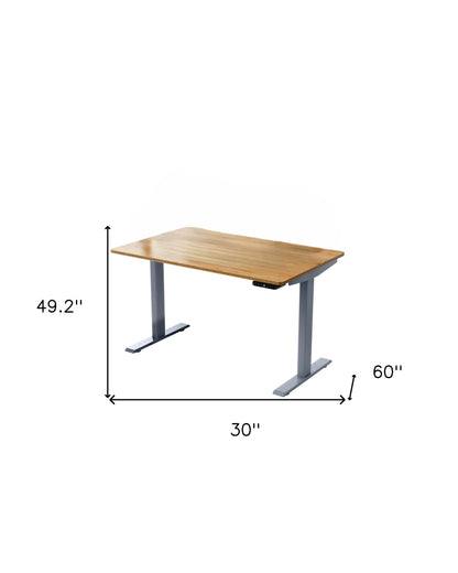 Bureau d'ordinateur réglable en acier inoxydable brun et gris de 30 po