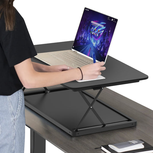 Convertisseur de bureau debout réglable en acier inoxydable noir de 20 po