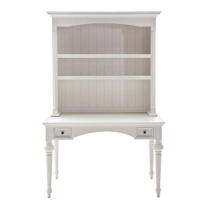 Bureau d'ordinateur en bois massif blanc de 47 po avec huche et deux tiroirs