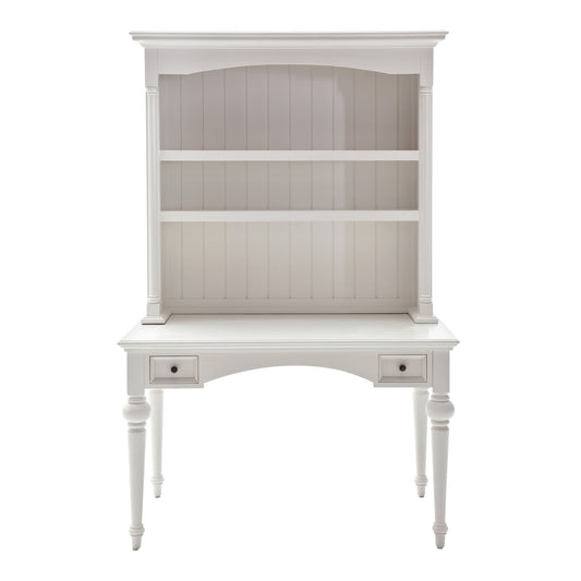 Bureau d'ordinateur en bois massif blanc de 47 po avec huche et deux tiroirs