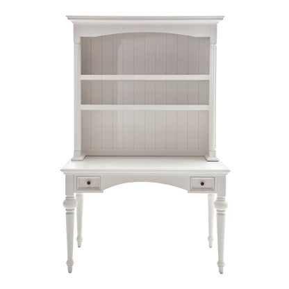 Bureau d'ordinateur en bois massif blanc de 47 po avec huche et deux tiroirs