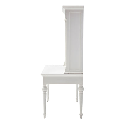 Bureau d'ordinateur en bois massif blanc de 47 po avec huche et deux tiroirs