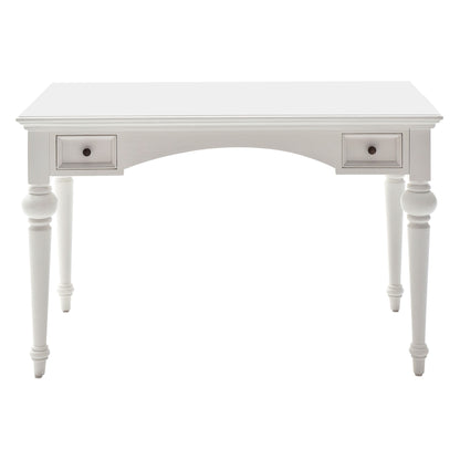 Bureau d'ordinateur en bois massif blanc de 47 po avec huche et deux tiroirs