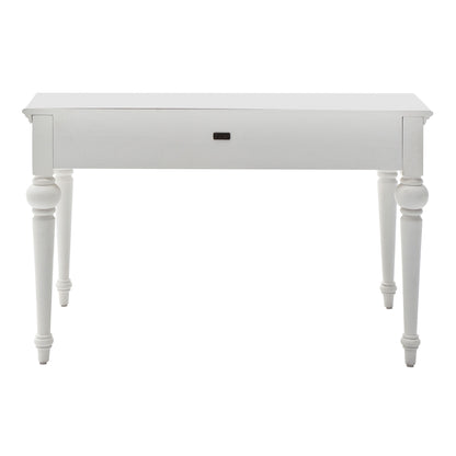 Bureau d'ordinateur en bois massif blanc de 47 po avec huche et deux tiroirs