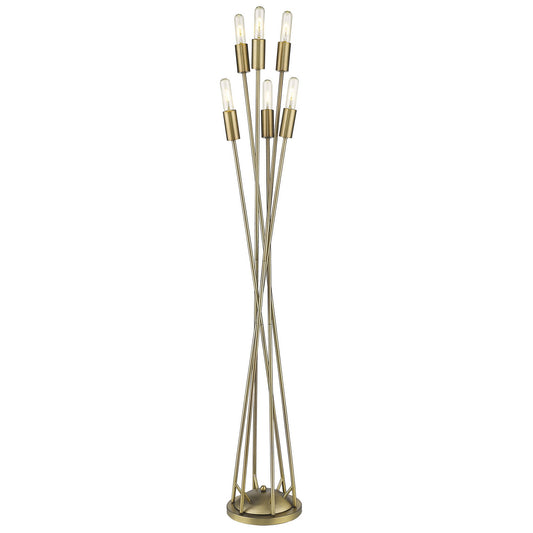 60" Brass Six Light Torchiere Floor Lamp