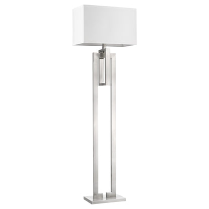 64" Nickel Traditional Shaped Floor Lamp With White Rectangular Shade