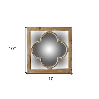 Miroir d'appoint mural carré de 10 po, brun naturel et blanchi à la chaux