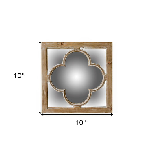 Miroir d'appoint mural carré de 10 po, brun naturel et blanchi à la chaux