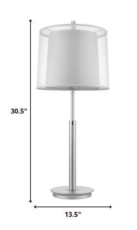 Lampe de table en métal argenté de 31 po avec abat-jour empire blanc