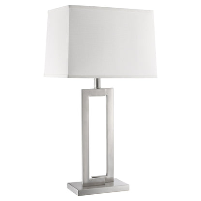 Lampe de table en métal argenté de 30 po avec abat-jour rectangulaire blanc