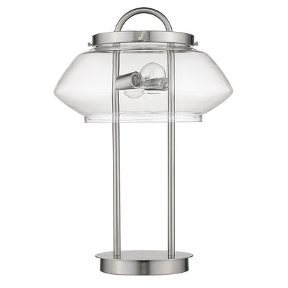 24" Silver Metal Two Light Table Lamp With Clear Novelty Shade