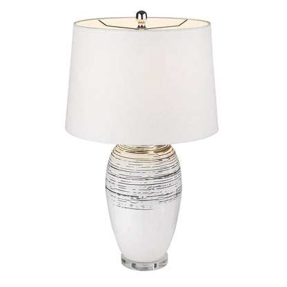 27" White and Black Ceramic Table Lamp With White Empire Shade