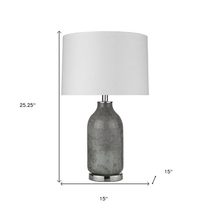 Lampe de table en verre gris de 25 po avec abat-jour empire blanc