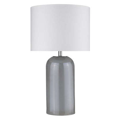 Lampe de table à colonne en verre gris de 30 po avec abat-jour tambour blanc