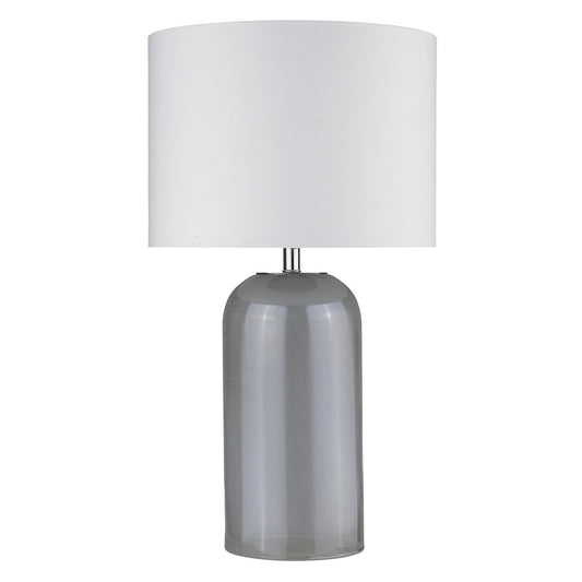 Lampe de table à colonne en verre gris de 30 po avec abat-jour tambour blanc