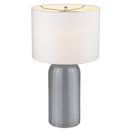 Lampe de table à colonne en verre gris de 30 po avec abat-jour tambour blanc