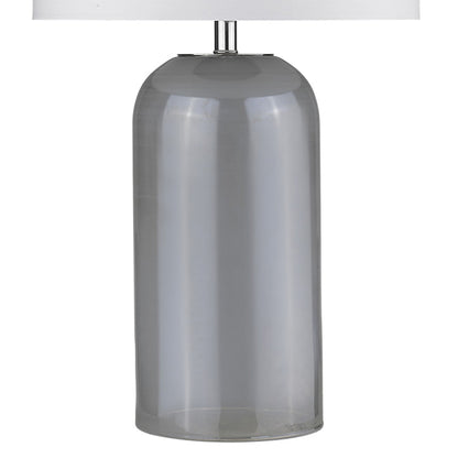 Lampe de table à colonne en verre gris de 30 po avec abat-jour tambour blanc