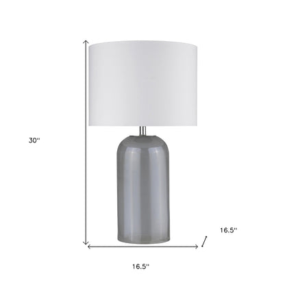 Lampe de table à colonne en verre gris de 30 po avec abat-jour tambour blanc