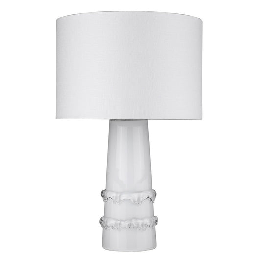 Lampe de table à colonne en verre blanc de 29 po avec abat-jour tambour blanc