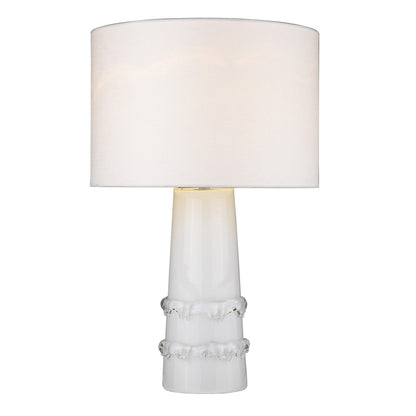 Lampe de table à colonne en verre blanc de 29 po avec abat-jour tambour blanc