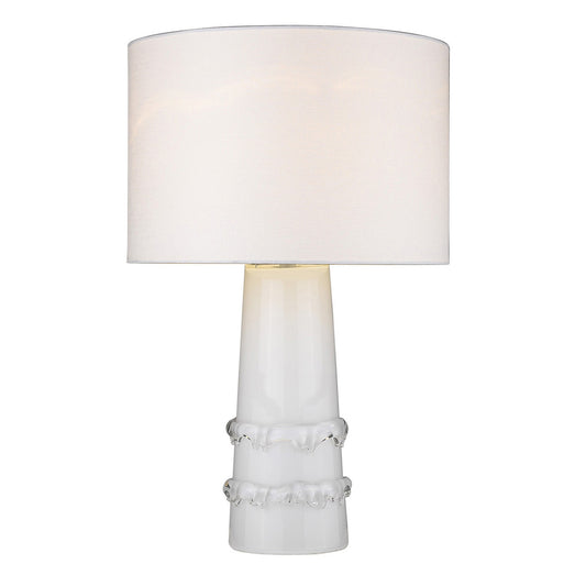 Lampe de table à colonne en verre blanc de 29 po avec abat-jour tambour blanc