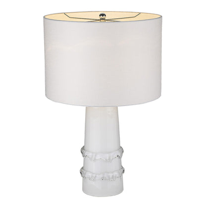 Lampe de table à colonne en verre blanc de 29 po avec abat-jour tambour blanc