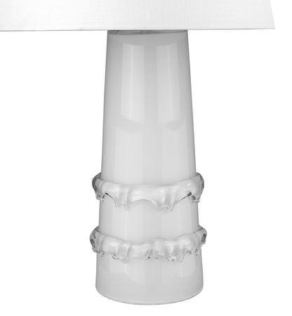 Lampe de table à colonne en verre blanc de 29 po avec abat-jour tambour blanc