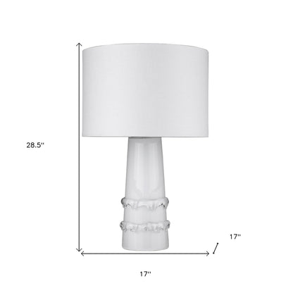 Lampe de table à colonne en verre blanc de 29 po avec abat-jour tambour blanc