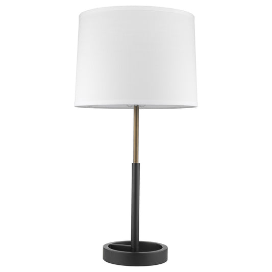 Lampe de table en métal noir et doré de 31 po avec abat-jour empire blanc