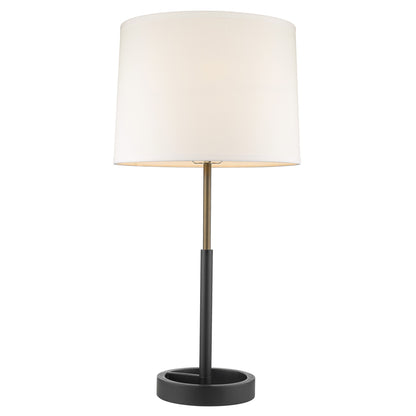 Lampe de table en métal noir et doré de 31 po avec abat-jour empire blanc