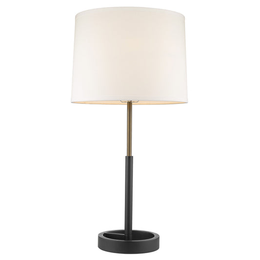 Lampe de table en métal noir et doré de 31 po avec abat-jour empire blanc