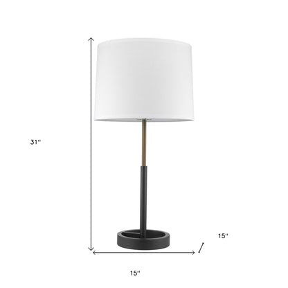 Lampe de table en métal noir et doré de 31 po avec abat-jour empire blanc