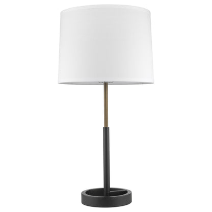 Lampe de table en métal noir et doré de 31 po avec abat-jour empire blanc