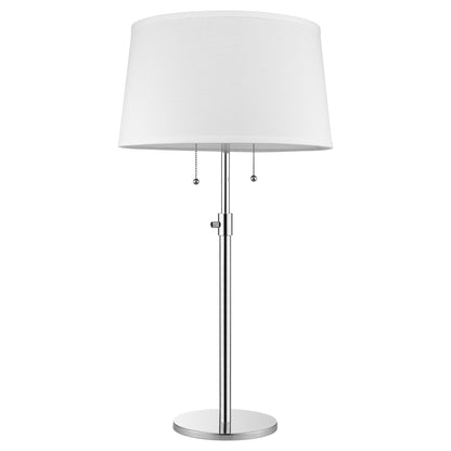 Lampe de table réglable à deux lumières en métal argenté de 31 po avec abat-jour empire blanc