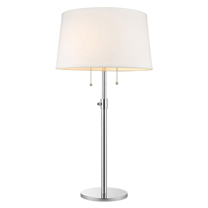 Lampe de table réglable à deux lumières en métal argenté de 31 po avec abat-jour empire blanc