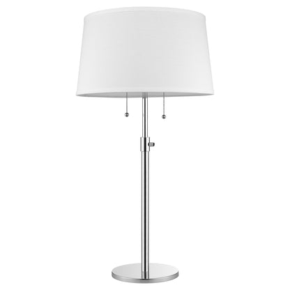 Lampe de table réglable à deux lumières en métal argenté de 31 po avec abat-jour empire blanc