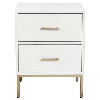 White and Gold Lines 2 Drawer Nightstand