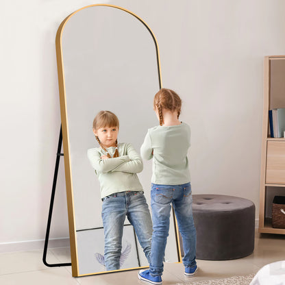 Miroir sur pied en forme d'arc doré