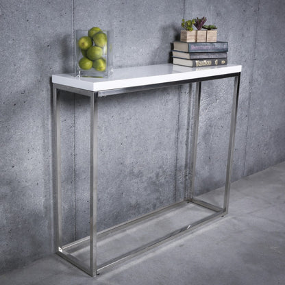 35" White and Silver Frame Console Table