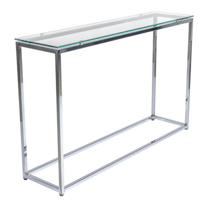 47" Clear and Silver Glass Frame Console Table